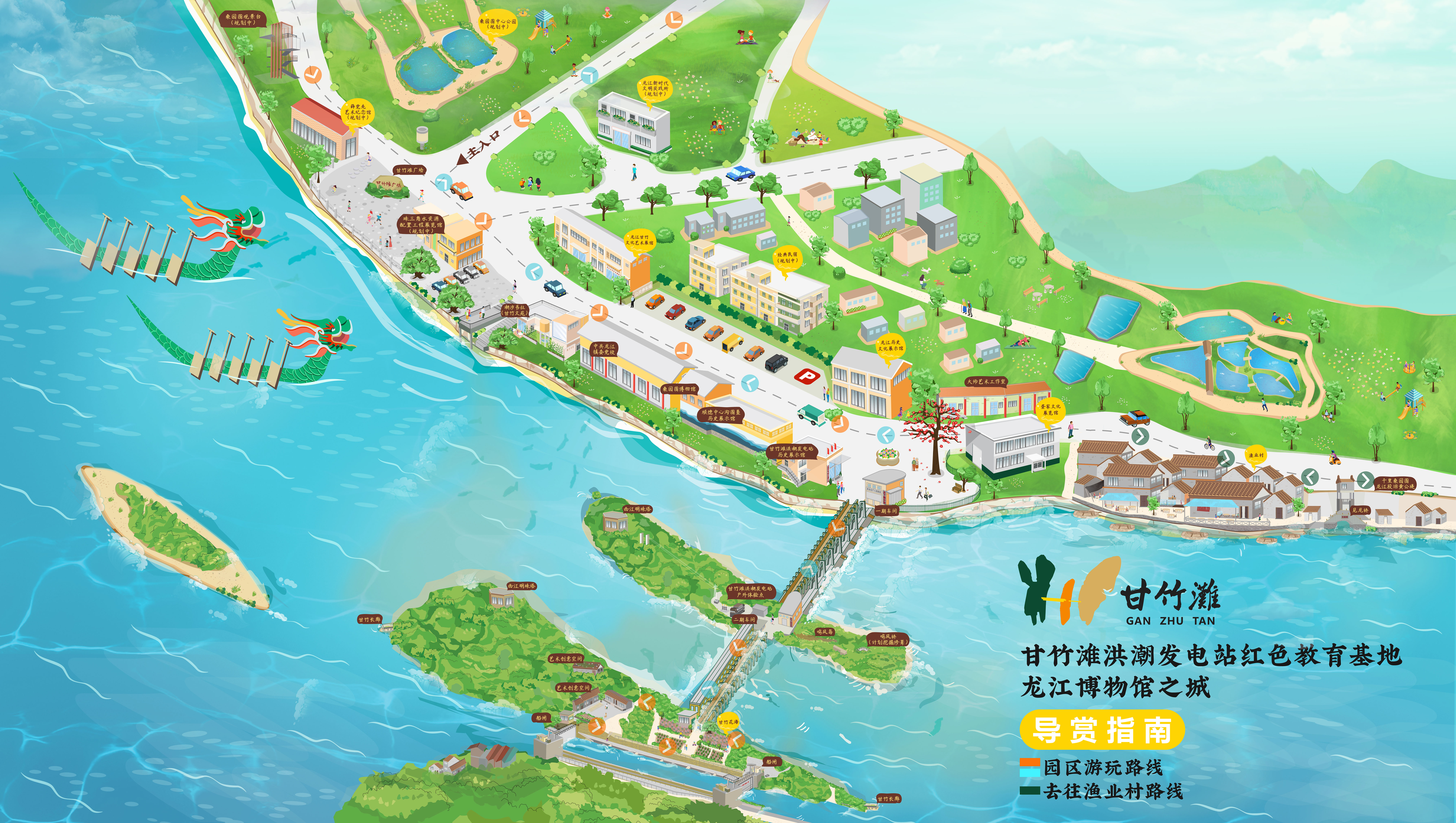 顺德龙江甘竹滩手绘地图