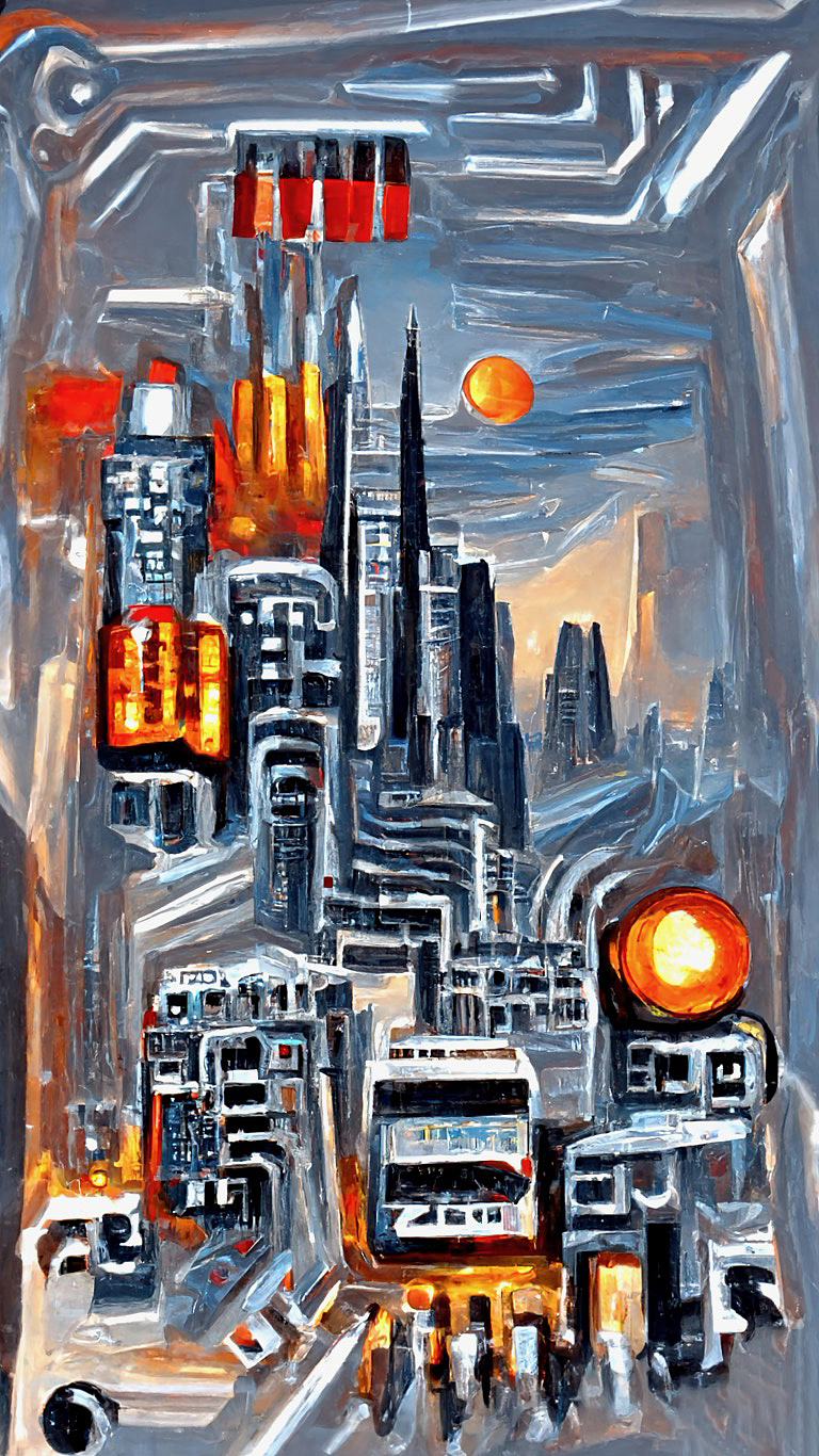 电路板城市概念插画装饰画