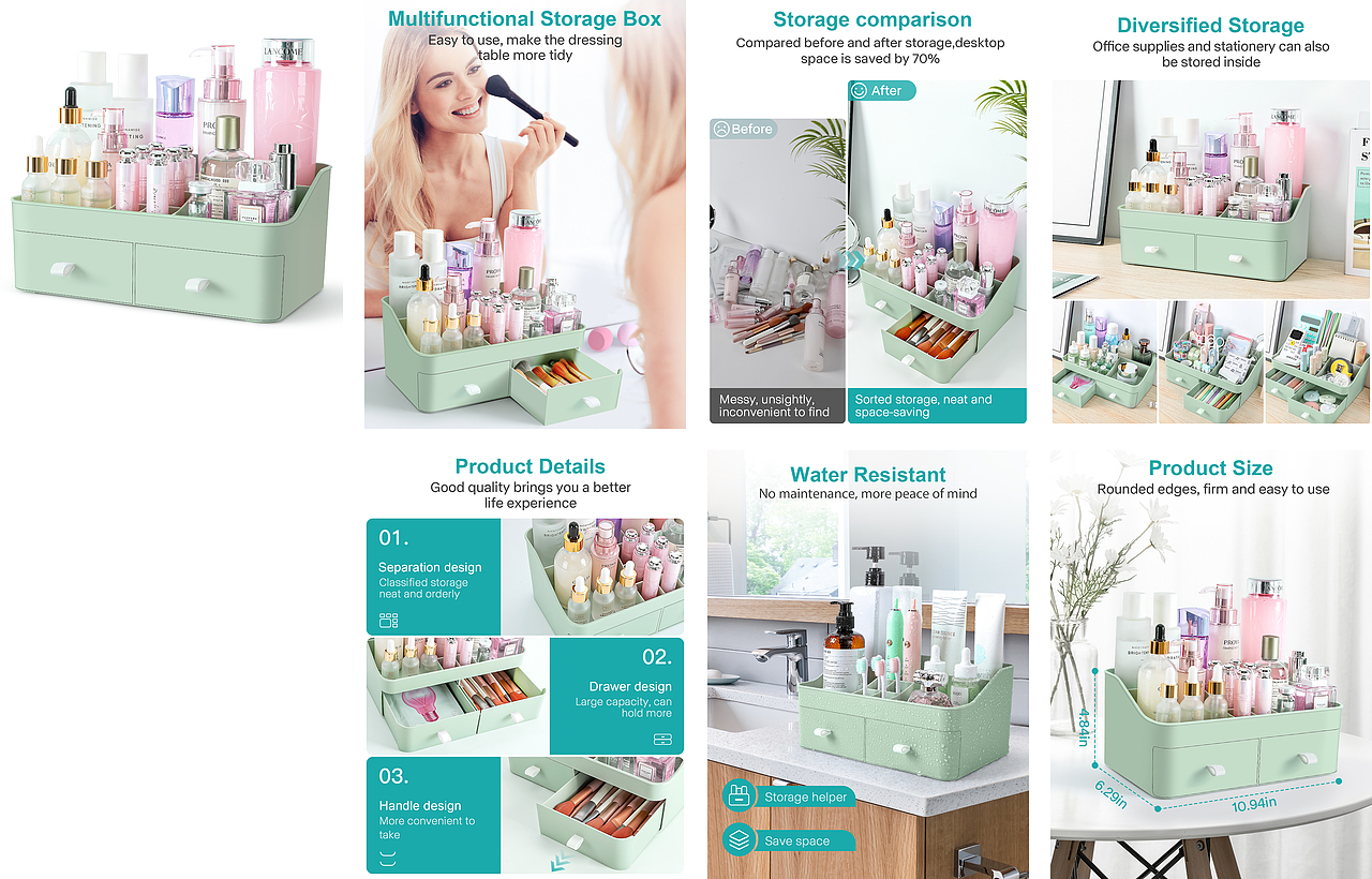 亚马逊 化妆收纳盒 主图/A+（图ZMzE3MjQyNTA4） - 电商 - 站酷设计师飞鸟回吻落日原创素材 - 站酷ZCOOL