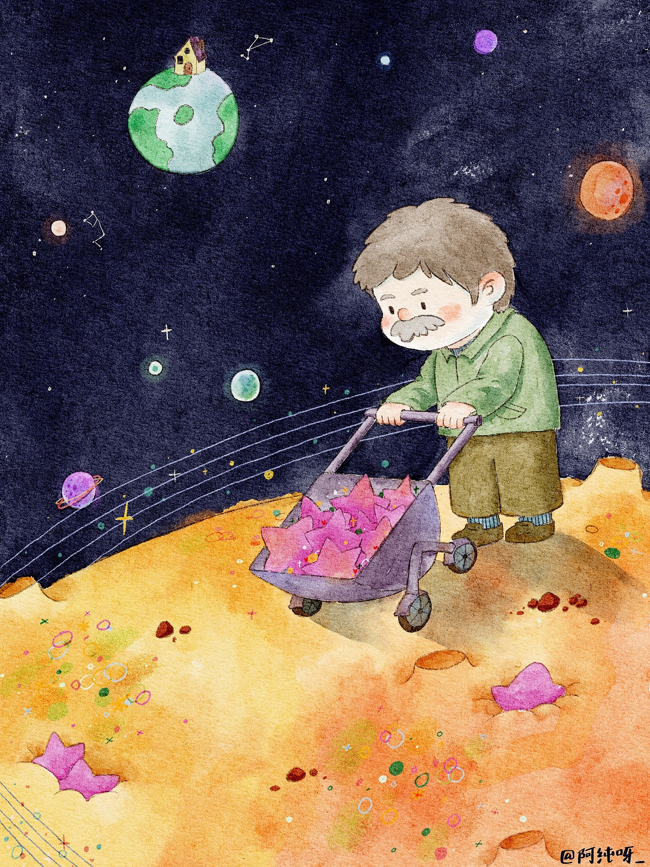 在星星上出差的人（图ZMzQ1MDI0MzA4） - 绘本 - 站酷设计师阿纯呀_原创素材 - 站酷ZCOOL