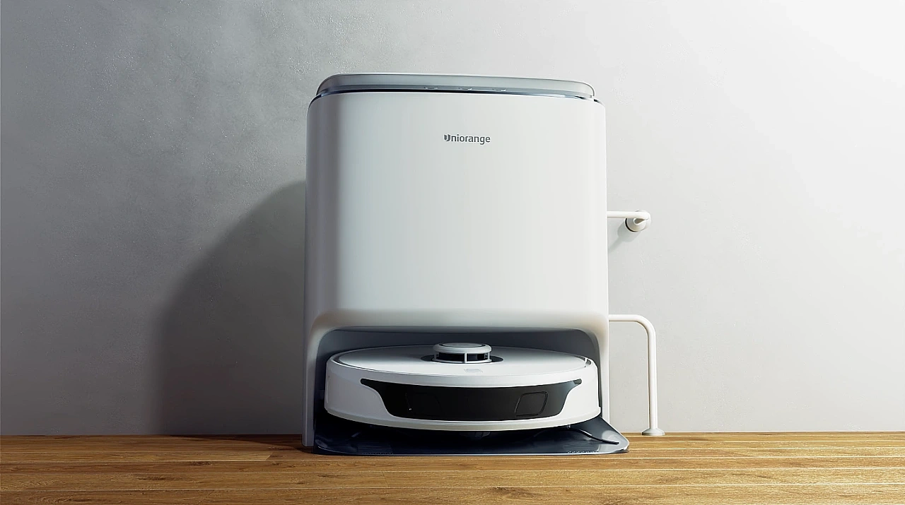 橙色云扫拖一体智能清洁机器人CG动画