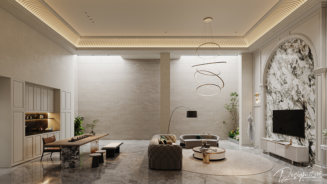 几何空间视觉表现 | 琥珀山庄别墅美式客餐厅（图ZMzU5MDI1MjI4） - 家装设计 - 站酷设计师几何空间彡原创素材 - 站酷ZCOOL