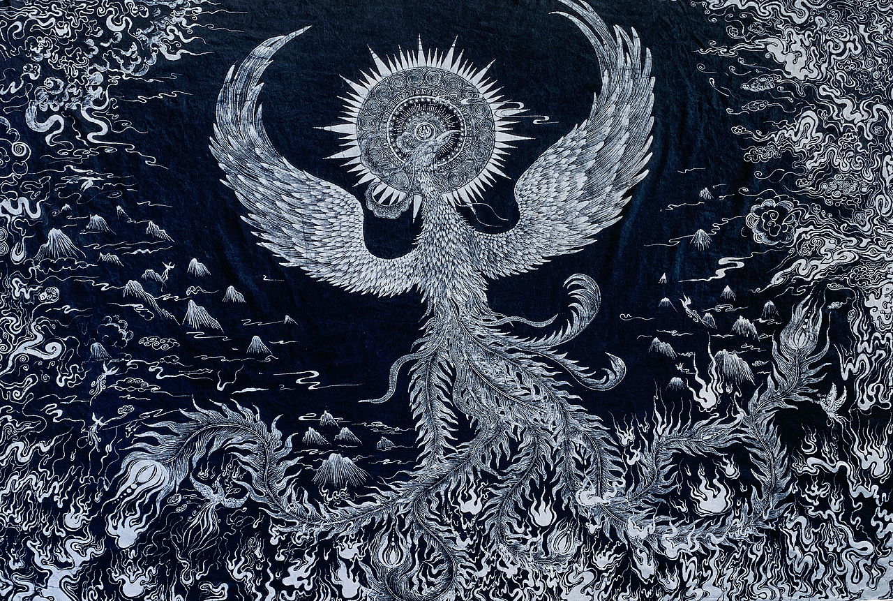 蜡染系列作品《凤凰涅槃》（图ZMzM3NzU3Mjg0） - 其他手工艺 - 站酷设计师子木染物原创素材 - 站酷ZCOOL