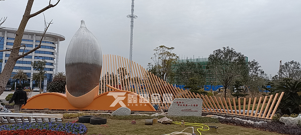 河源灯塔盆地景观雕塑小品不锈钢仿真麦穗雕塑实景案例