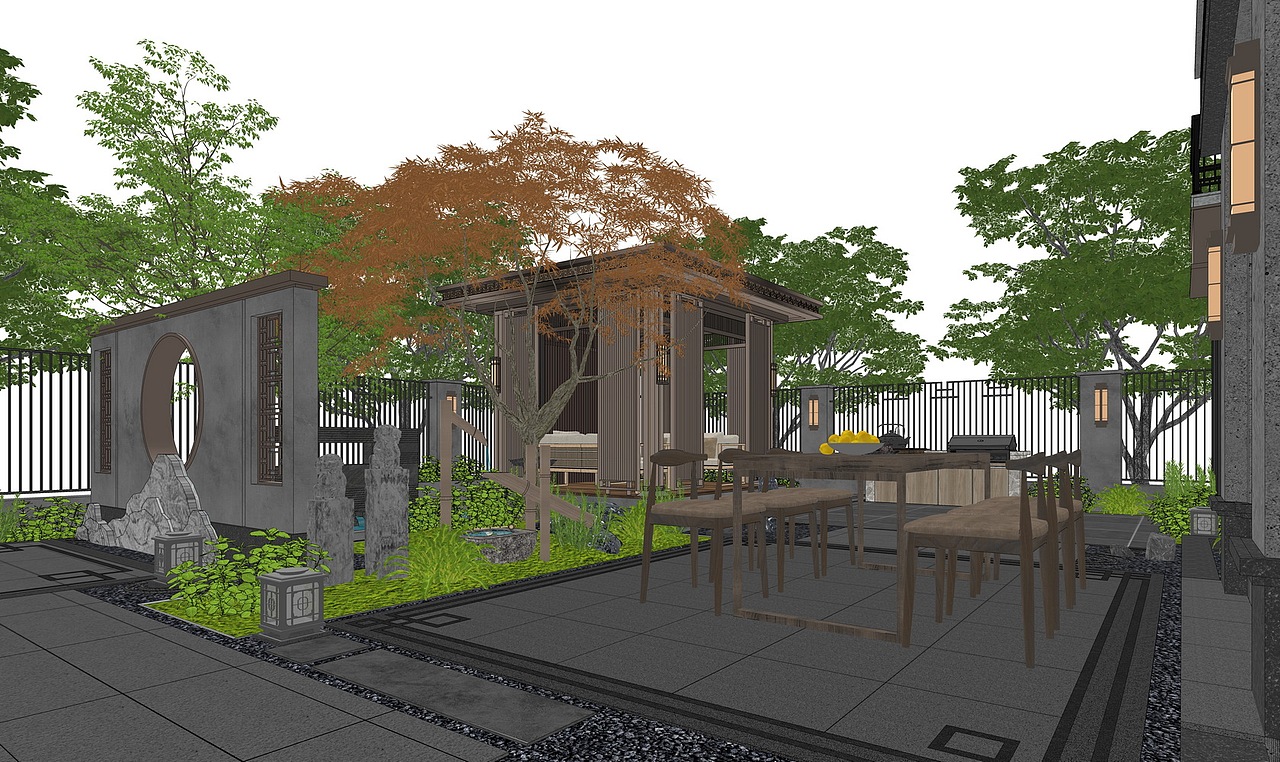 新中式庭院景观SU模型下载（图ZMzY4OTkwMDA0） - 景观设计 - 站酷设计师素模网原创素材 - 站酷ZCOOL