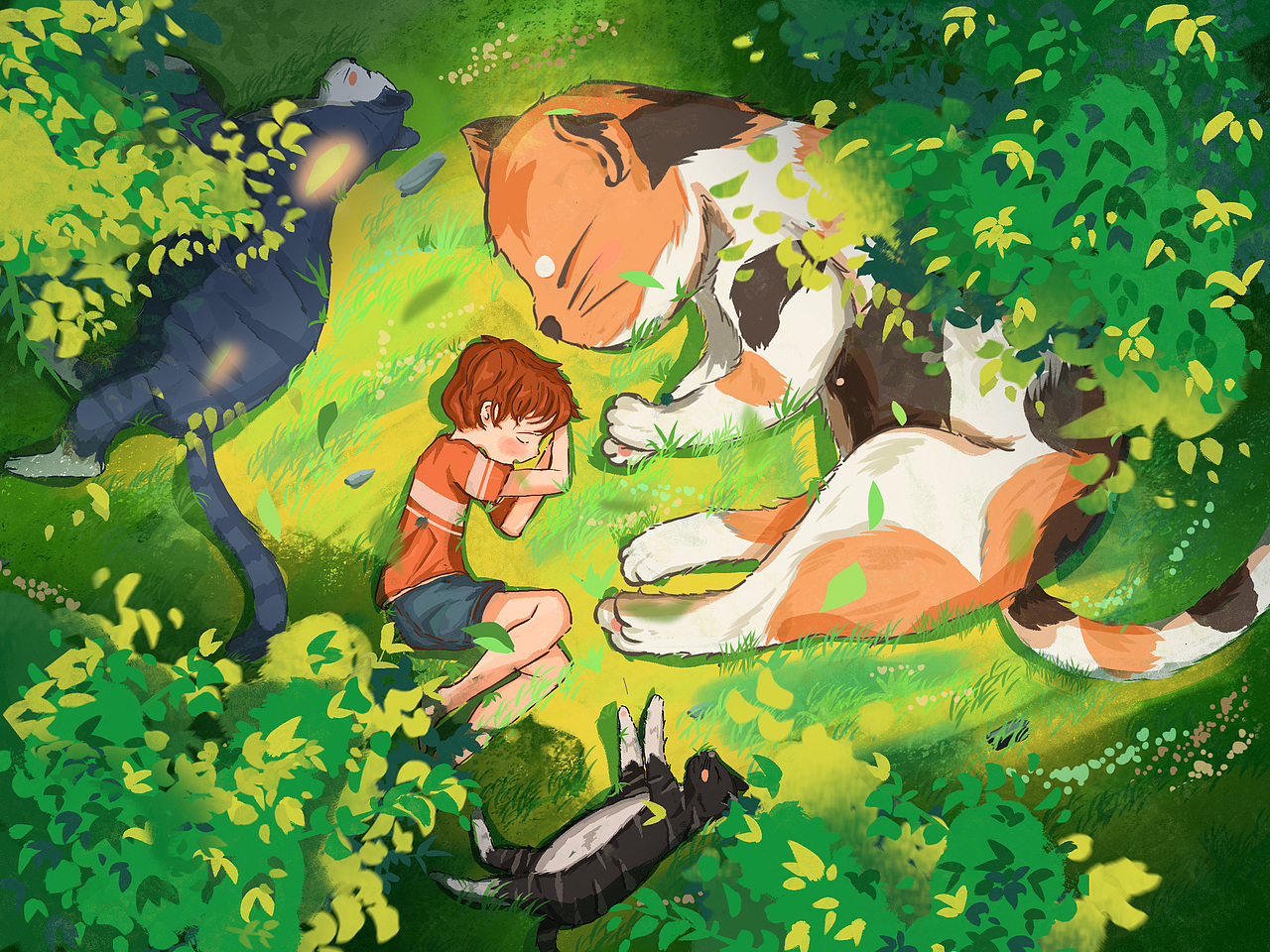 我和貓（圖ZMzU0MjU3MzYw） - 兒童插畫 - 站酷設(shè)計師小l大i原創(chuàng)素材 - 站酷ZCOOL