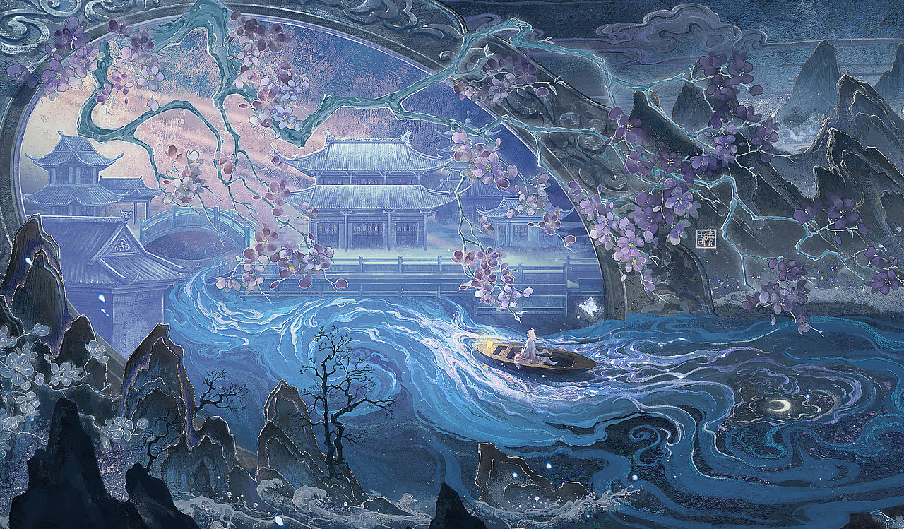 《镜花水月》 | 含绘画过程（图ZMzU5MTY4MDI0） - 商业插画 - 站酷设计师HX昏晓原创素材 - 站酷ZCOOL