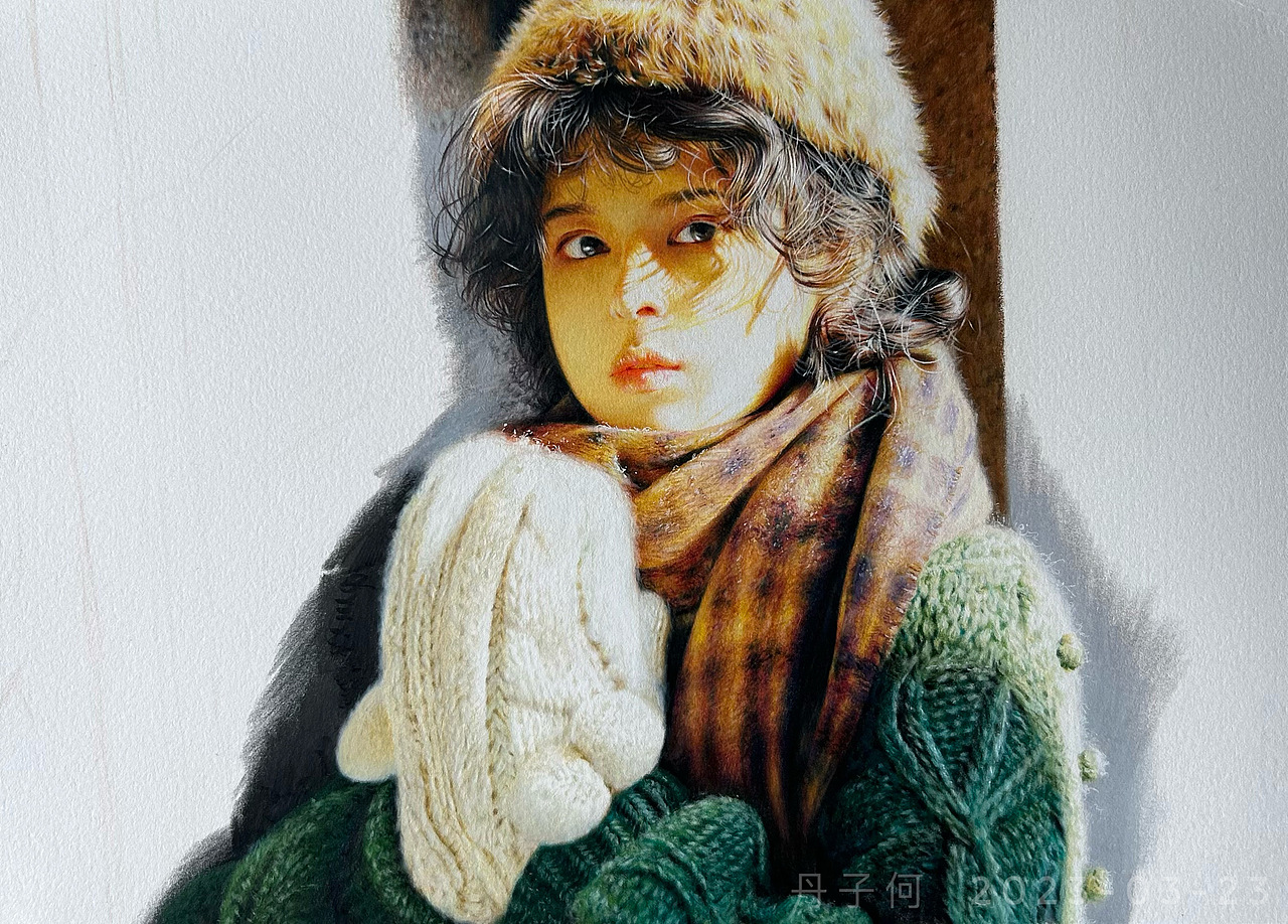彩铅人像 - 《暖冬与复古女》