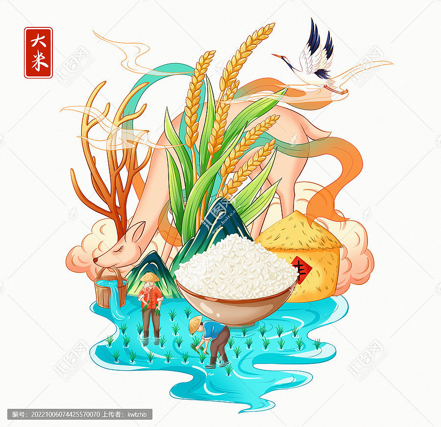 大米包装插画手绘设计