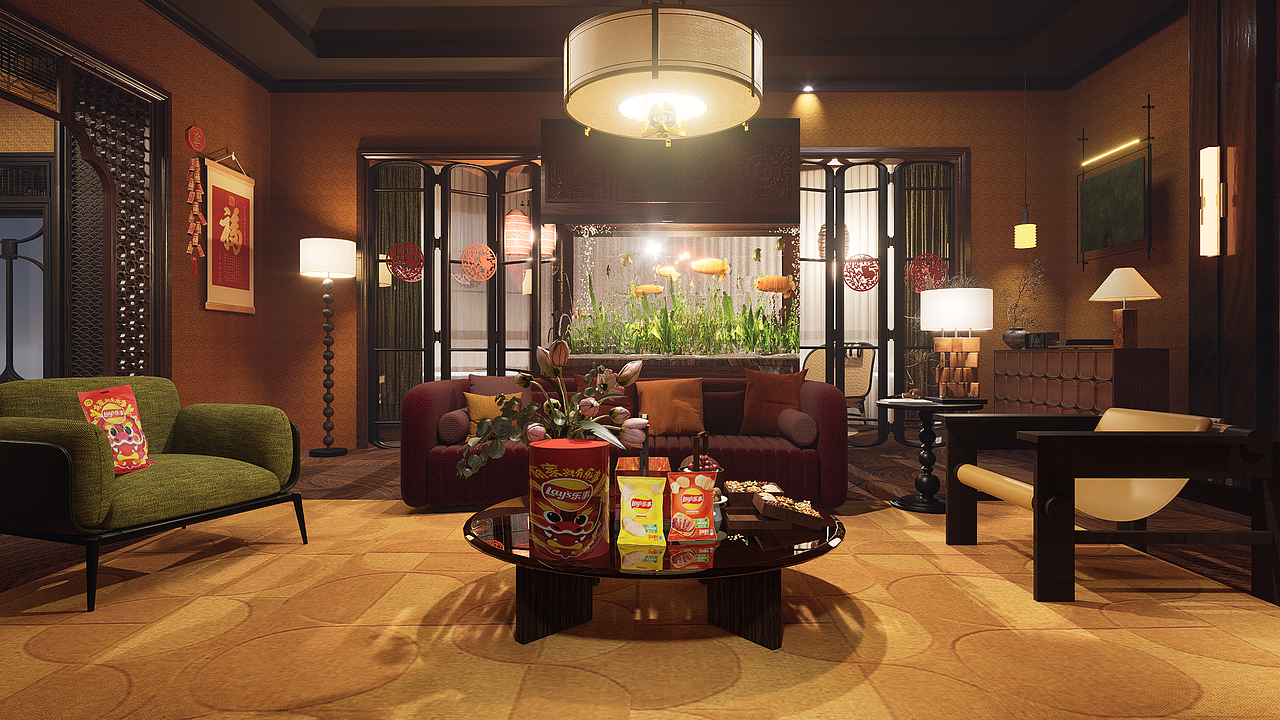 中式风格室内客厅场景渲染图（图ZMzYyMzY2MzMy） - 动画/影视 - 站酷设计师DZPr原创素材 - 站酷ZCOOL