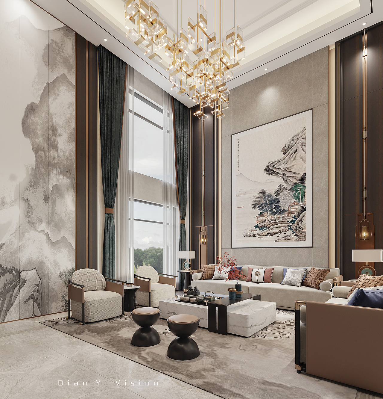 新中式别墅空间效果表现（图ZMzIxODU5NzI4） - 家装设计 - 站酷设计师Max点意原创素材 - 站酷ZCOOL