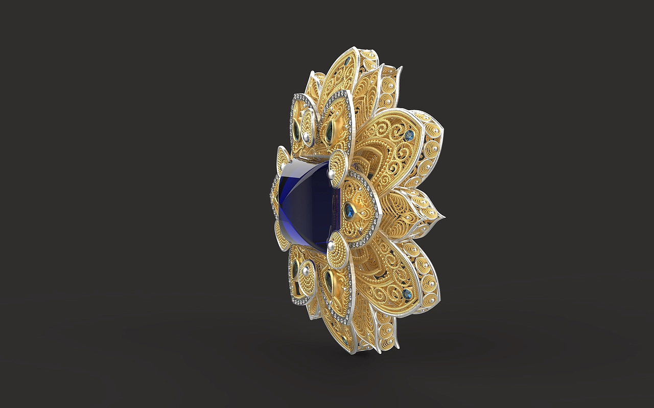 犀牛建模-中国非遗工艺还原-糖塔花丝胸针