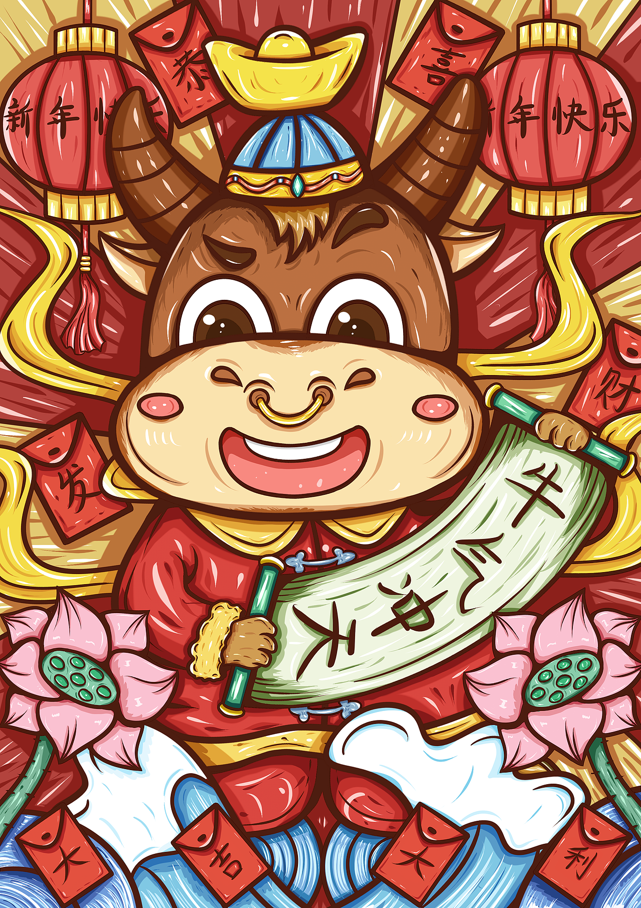 国潮中国风2021牛年潮流时尚插画