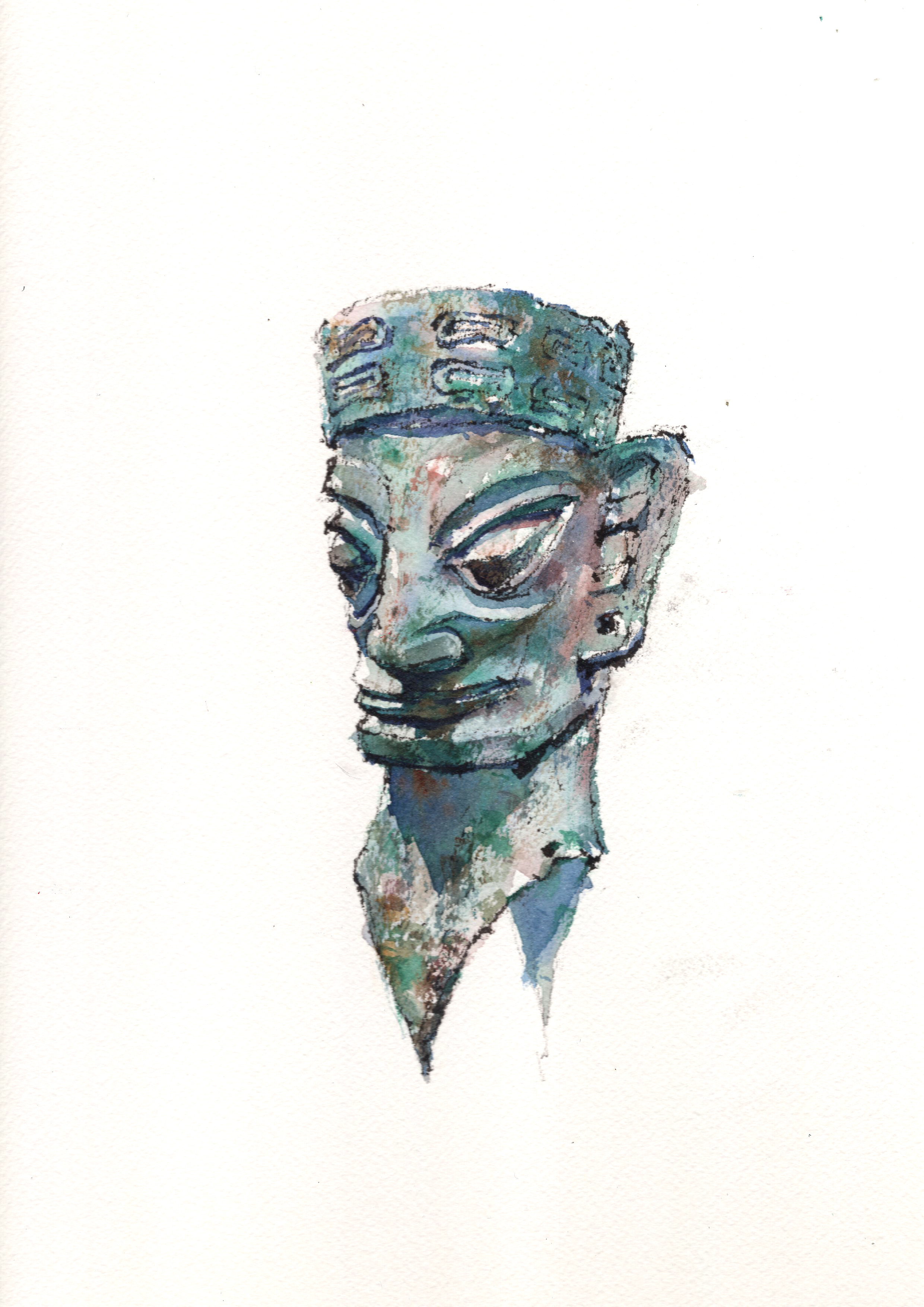 【钢笔淡彩|三星堆铜人头像】完美步骤图