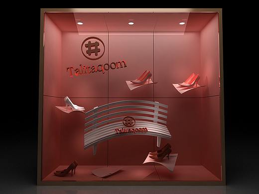 女鞋奢侈品橱窗物品展示设计3D效果图