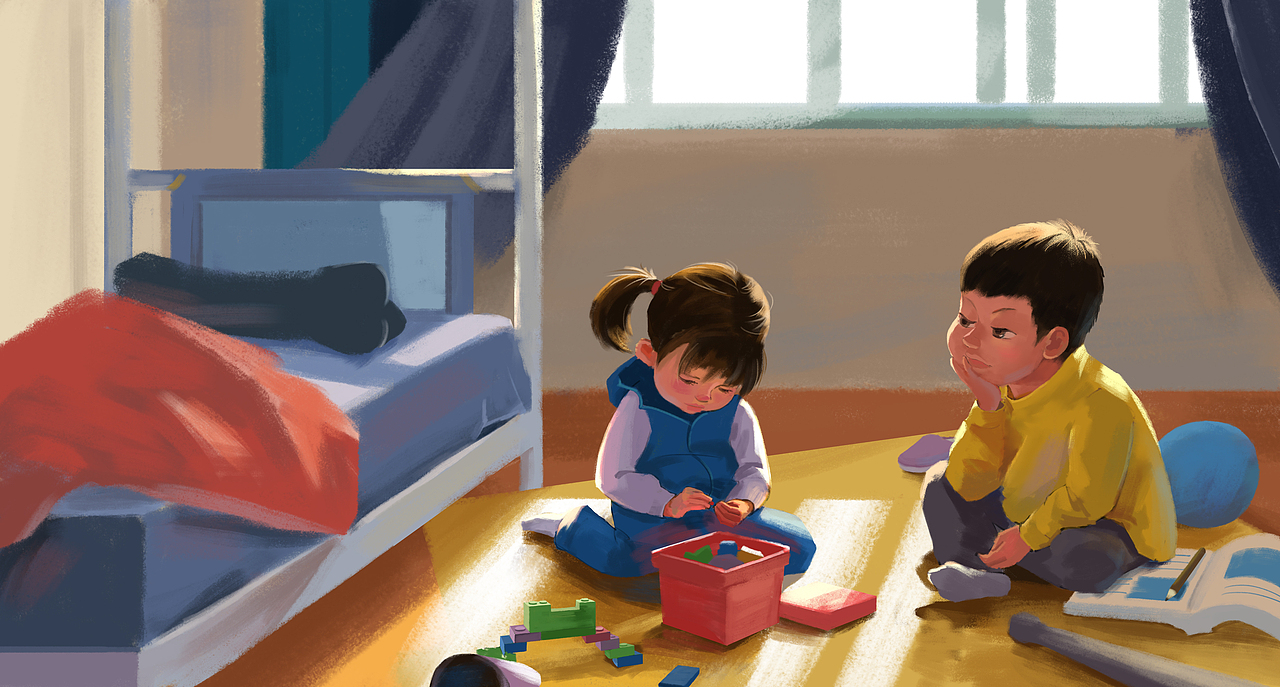 晴天在家玩耍的孩子们