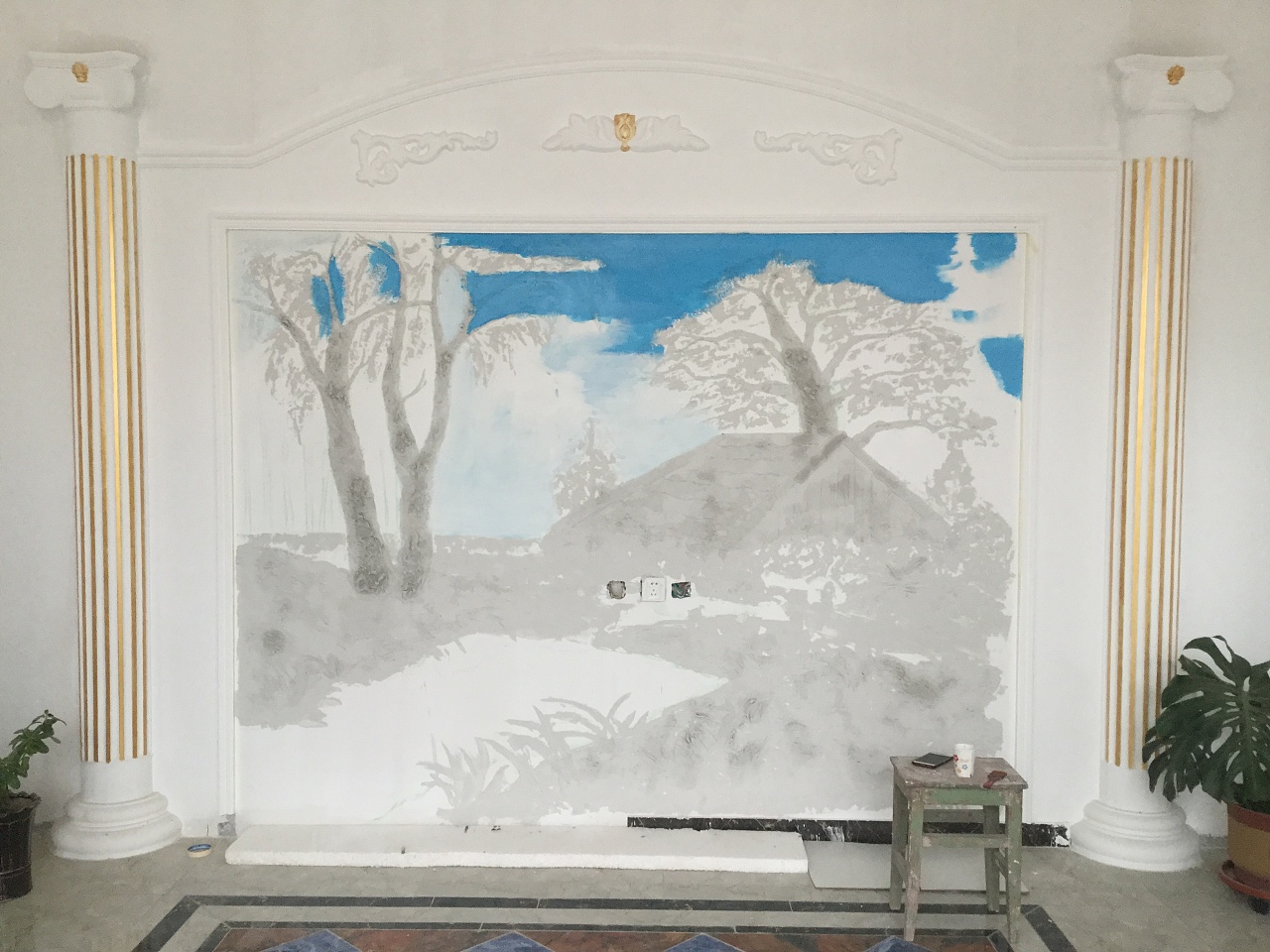 浮雕手绘电视墙浮雕墙绘浮雕画|插画|新锐潮流插画|匠心彩绘刘海乐