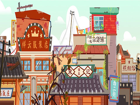 课本插图建筑插画扁平风儿童插画