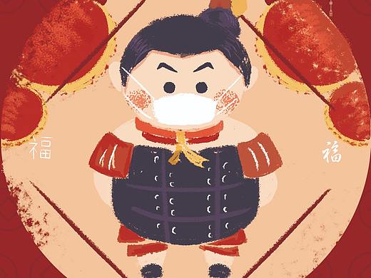 2021兵马俑防疫插画