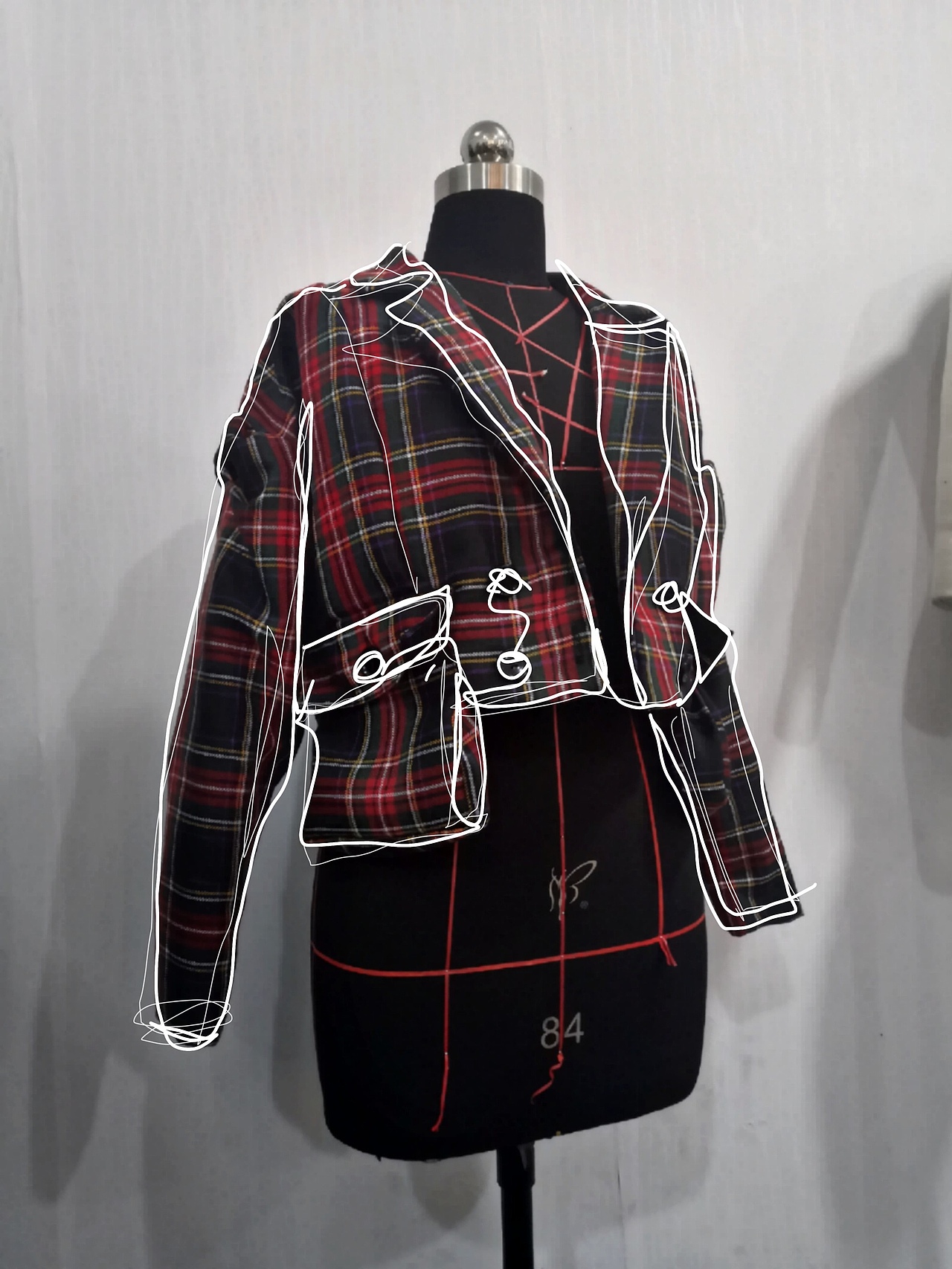 格纹羊角袖8片式小西装