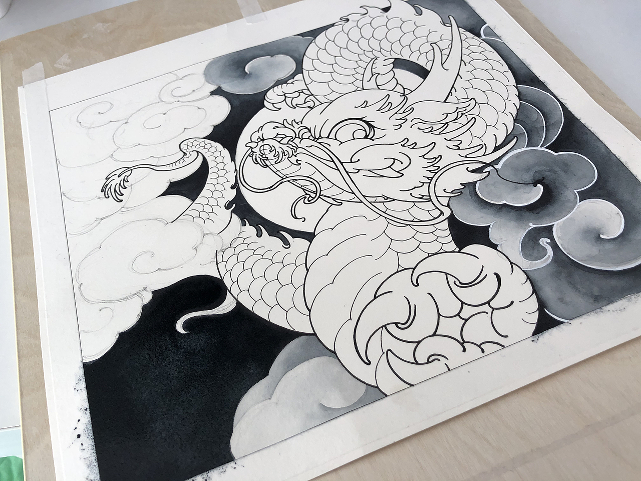 [纹身手稿]——小腿内侧包裹一条胖乎乎的大龙龙