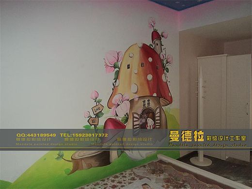 曼德拉彩绘设计-温馨启蒙的儿童房整体绘画设计