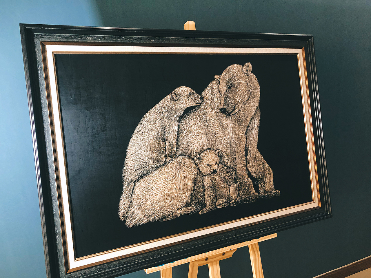 原创手工雕刻黑白木刻版画【北极熊】