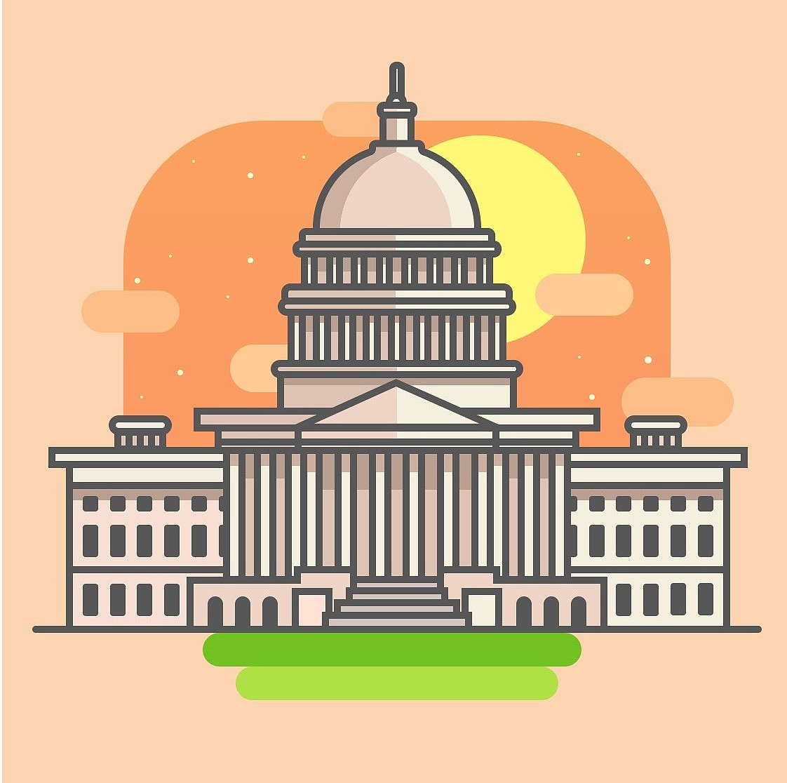 mbe风格建筑插画白宫