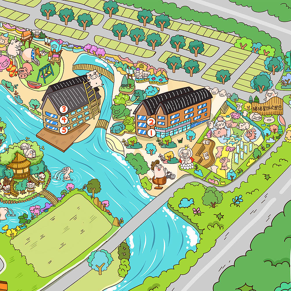 杭州卡通地图设计动漫导览图设计酒店景区卡通地图设_玄猫动画师-站酷