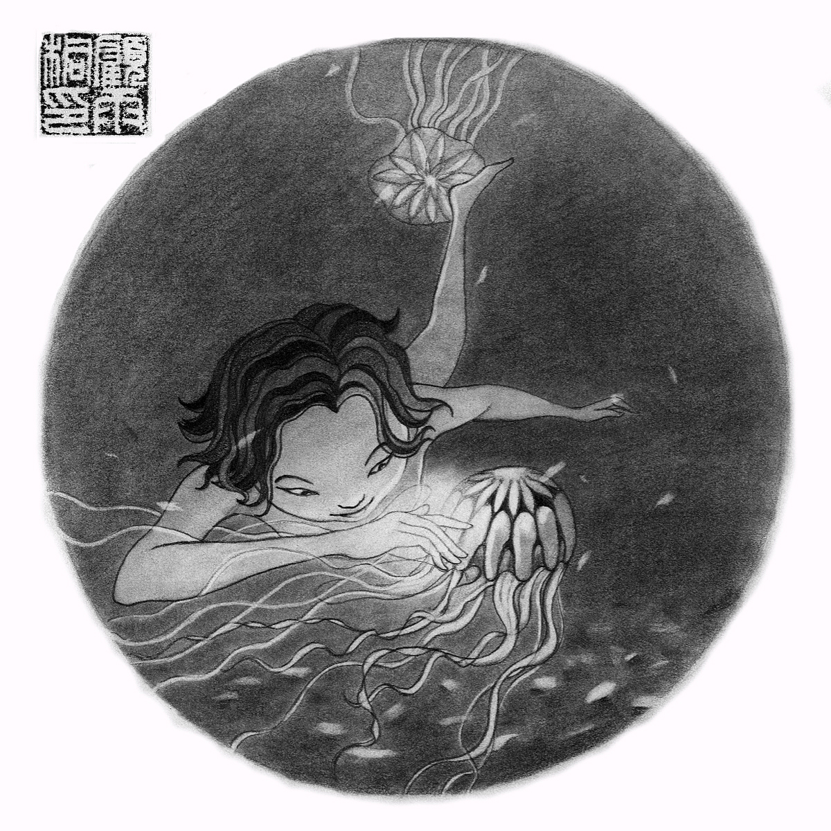 水母系列插画素描稿-之三