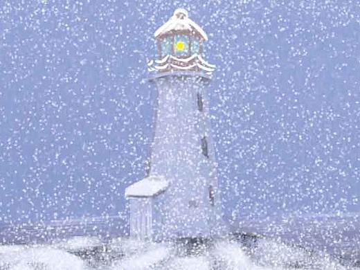 下雪天·夜晚·阴天原创室外海边场景插画