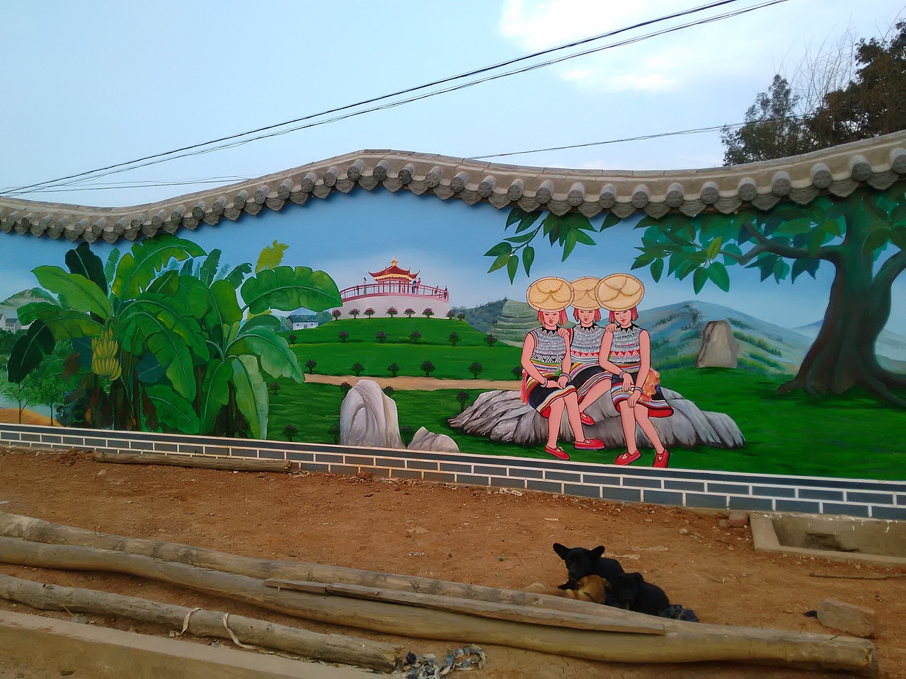 云南花腰傣族花腰傣文化傣族文化墙体彩绘壁画手绘作品玉溪新平花腰傣