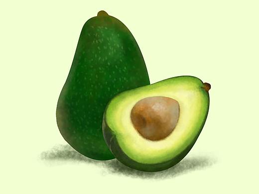 水果插画系列-樱桃、百香果、牛油果