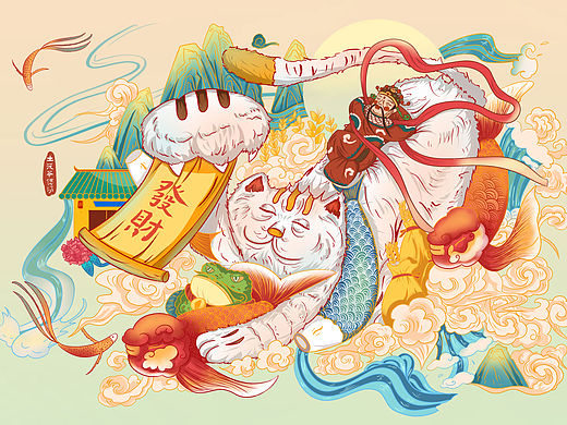 国潮插画 |财源滚滚
