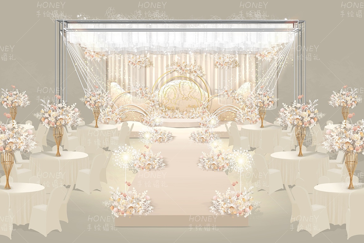 香槟色现代婚礼设计|空间|舞台美术|拾壹婚礼手绘 - 原创作品 - 站酷 (ZCOOL)