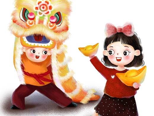 春节福娃舞狮（个人主页-ZNDg3MDI5OTI=） - 儿童插画 - 站酷设计师虹萱原创素材 - 站酷ZCOOL