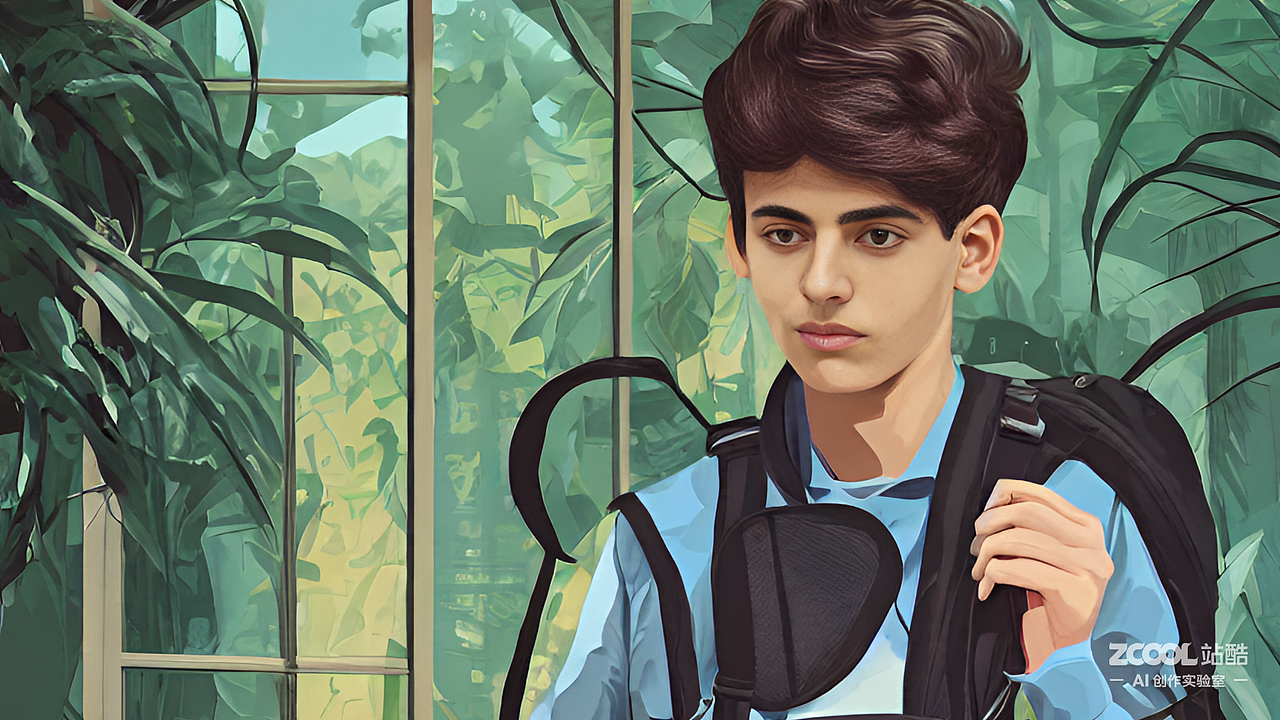 #AI创作实验室#智能教室，短发，窗外，科幻丛林，一个（图ZMzIyMTkwMjg0） - AI作品 - 站酷设计师火大侠原创素材 - 站酷ZCOOL