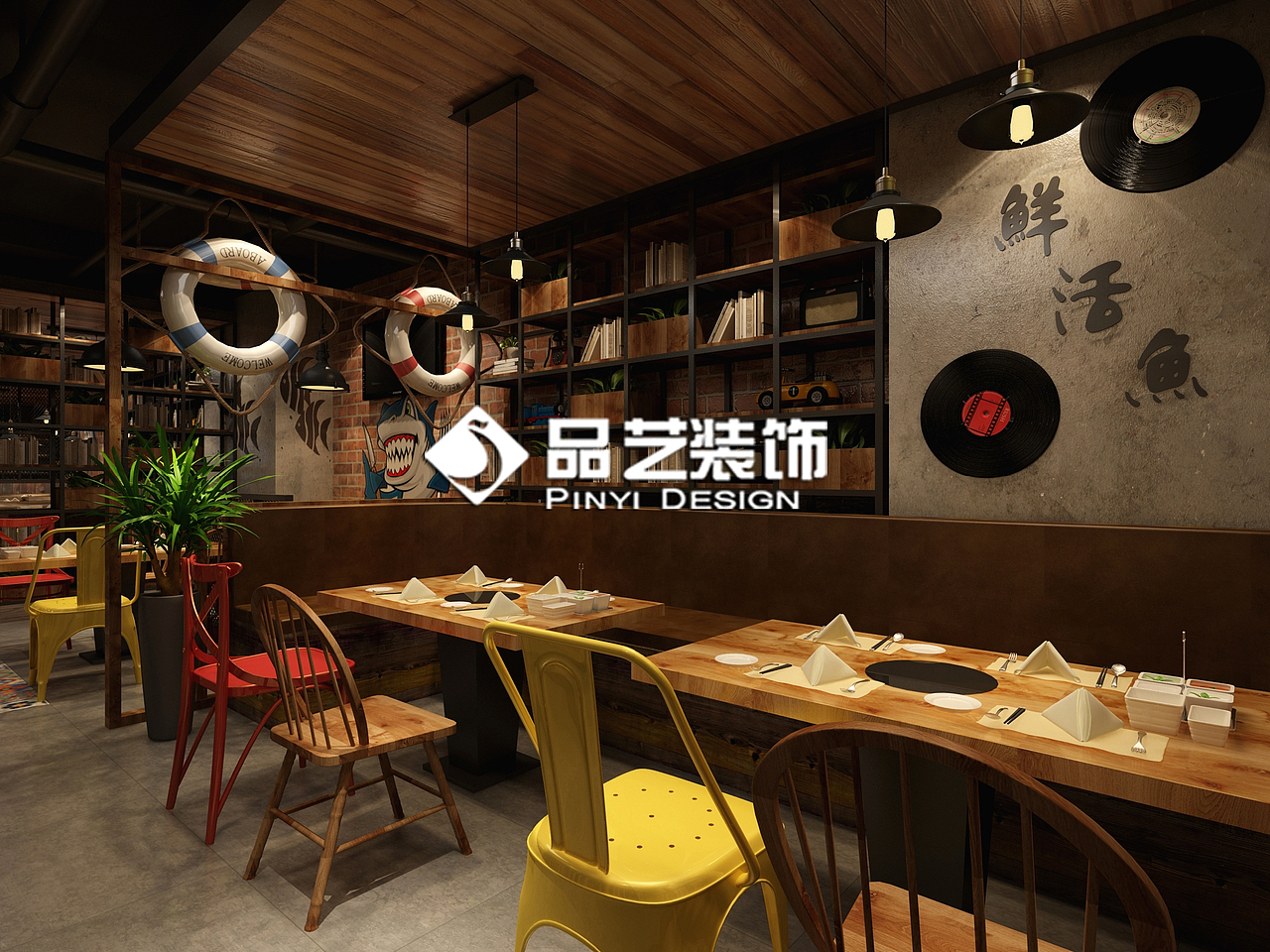 南宁柠工业复古风格檬鱼时尚火锅餐厅装修设计