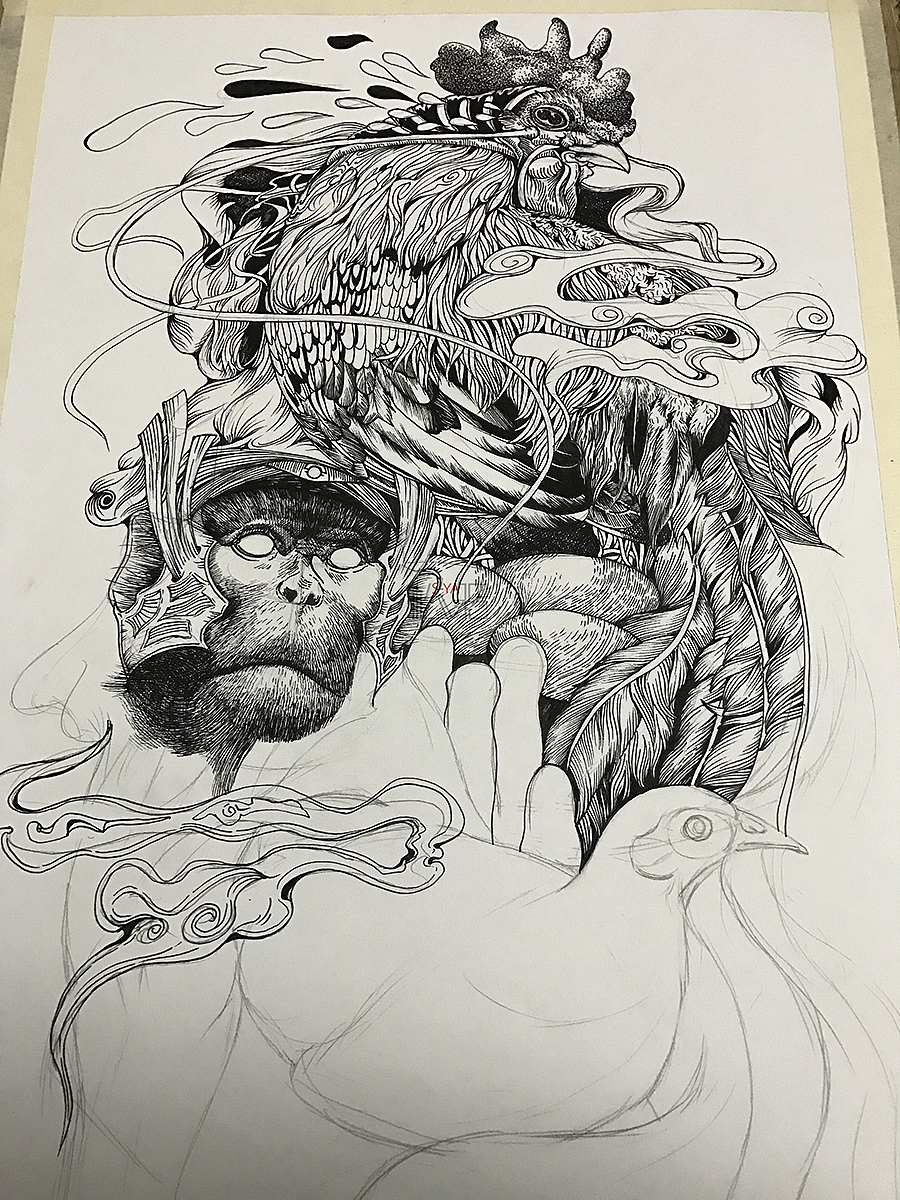 彩色绘--新年祝福，辞旧迎新（图ZNjkxOTM4OTI=） - 艺术插画 - 站酷设计师鸦鸦永远原创素材 - 站酷ZCOOL