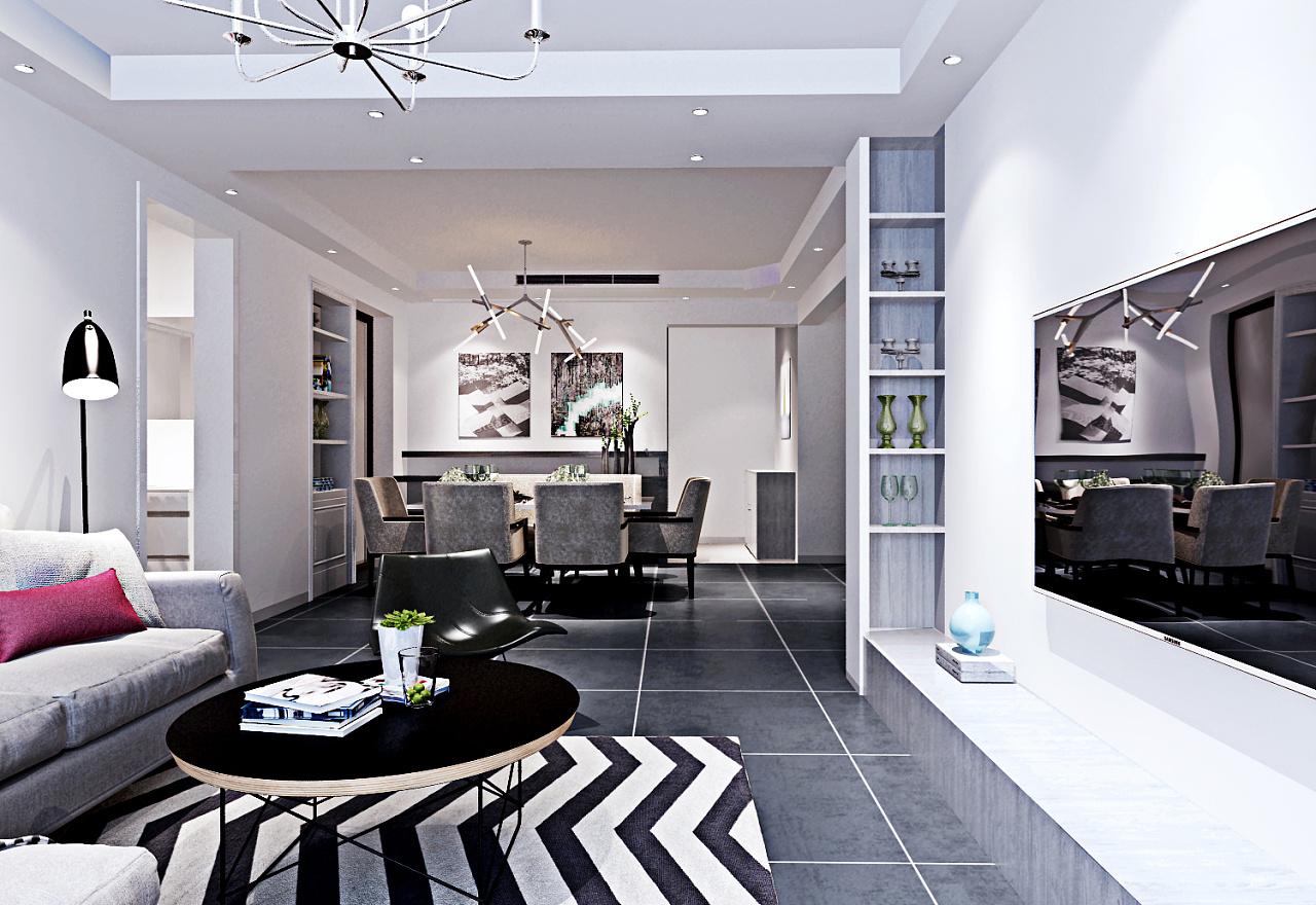 现代黑白灰家装全景 - 效果图交流区-建E室内设计网