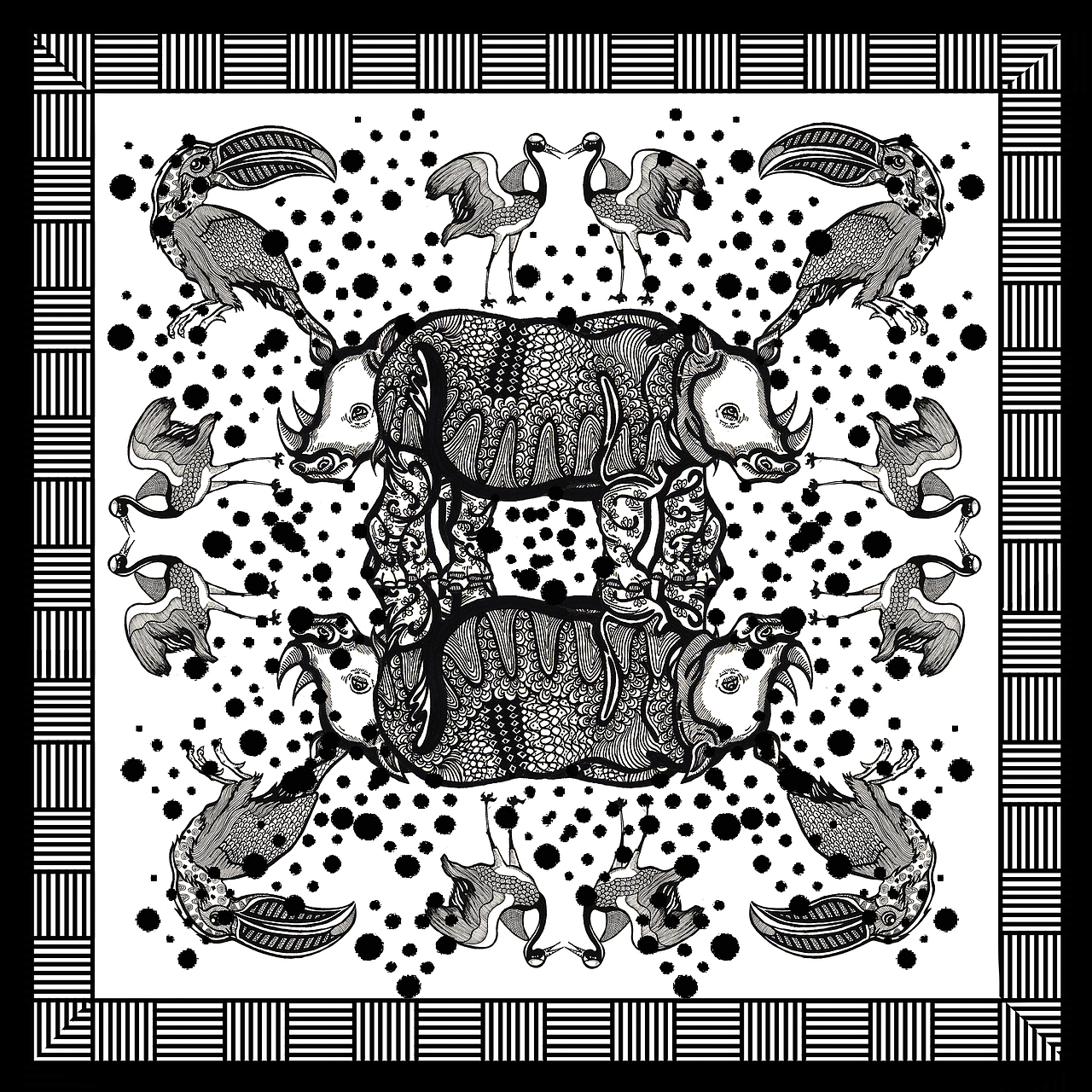 手绘动物丝巾图案设计Ⅱ 尺寸50×50cm