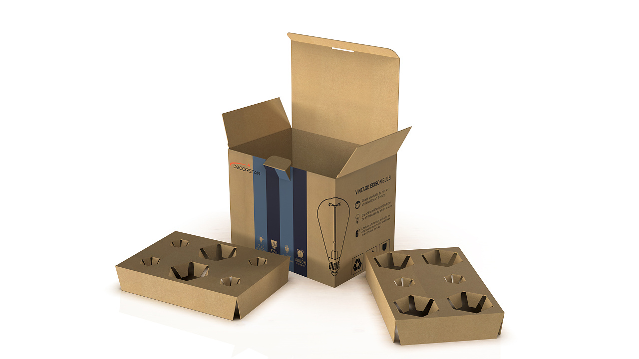 钨丝灯瓦楞纸板包装设计 场景渲染