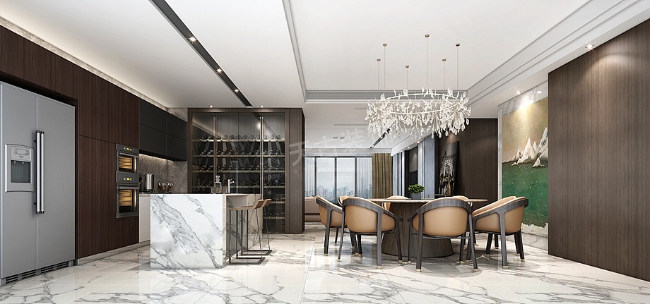 龙湖舜山府装修案例,港式风格大平层设计,天古装饰