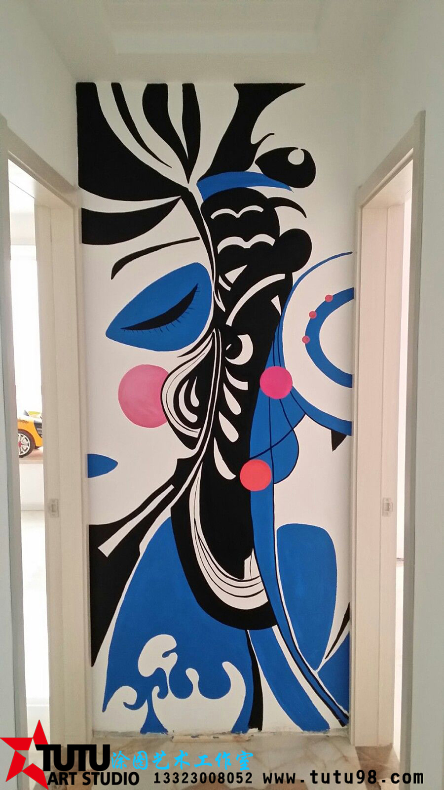 [玄关过道] 邯郸墙体彩绘 走廊墙绘 走廊彩绘 京剧抽象彩绘 邯郸涂图