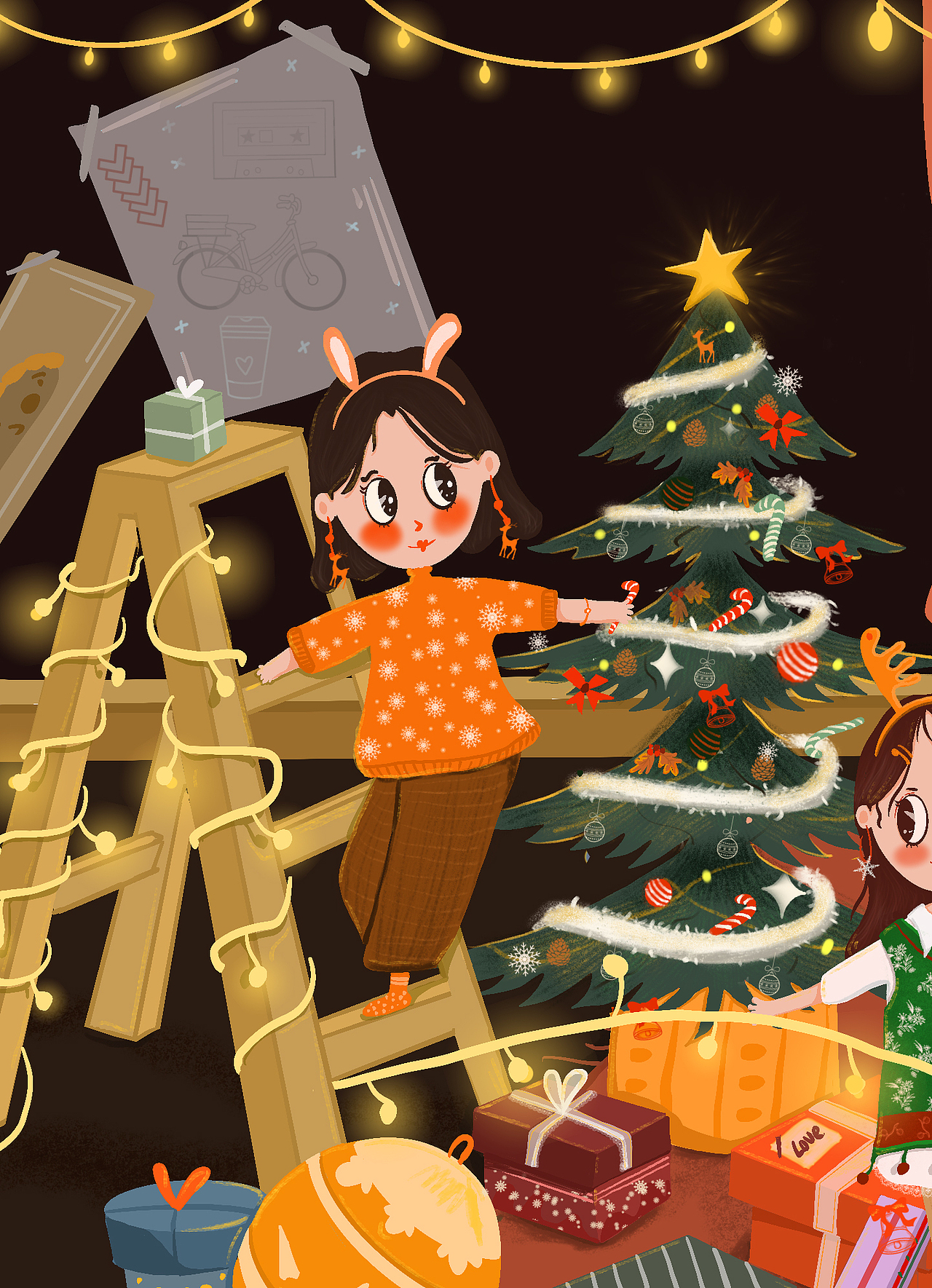 圣诞节插画|闺蜜小聚会