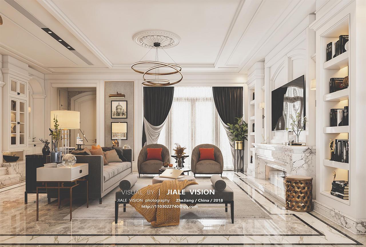 美式轻奢别墅客餐厅 