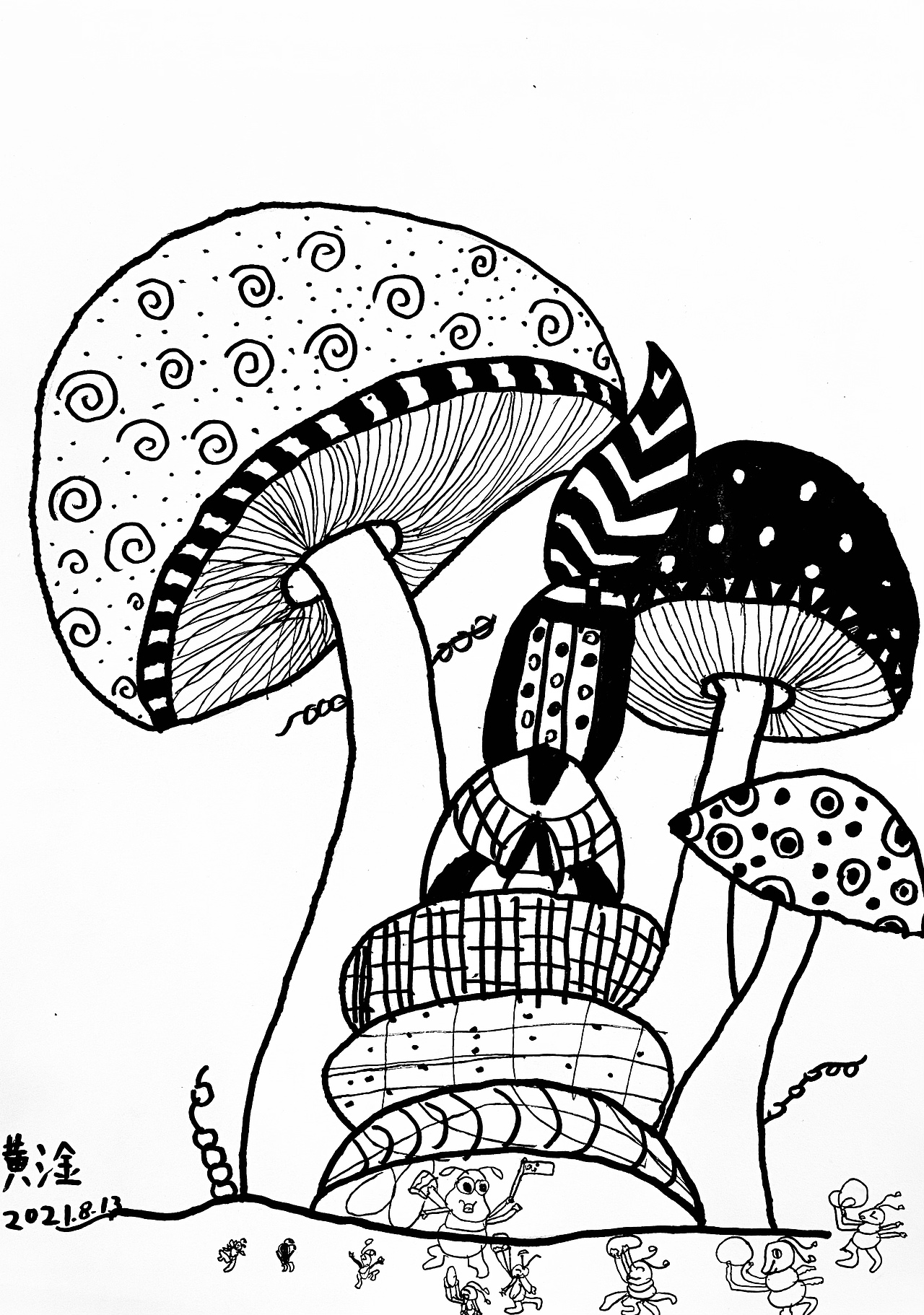 线描很幼稚超美的黑白装饰画跟着一根线条探索