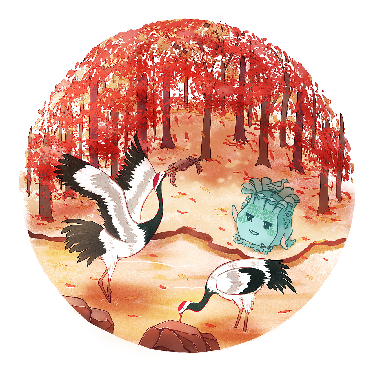 莲鹤方壶形象IP插画设计（图ZMjQ4MTEzMDcy） - 艺术插画 - 站酷设计师蘑菇啊蘑菇原创素材 - 站酷ZCOOL