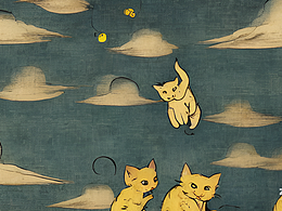 #AI创作实验室#肥胖的黄色小猫在天空之城云朵上惬意的