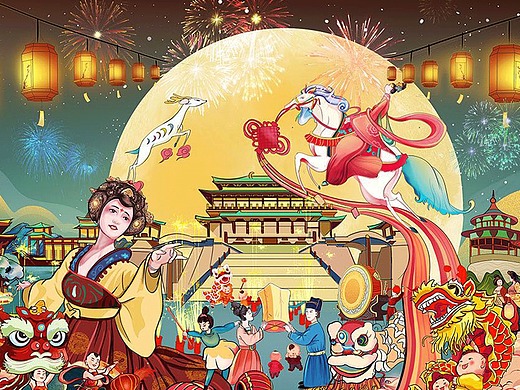 大唐芙蓉园文创插画(个人练习)